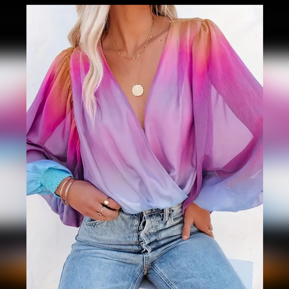 🆕Chic Multi Violet/Blue Ombre Top - Picture 10 of 10